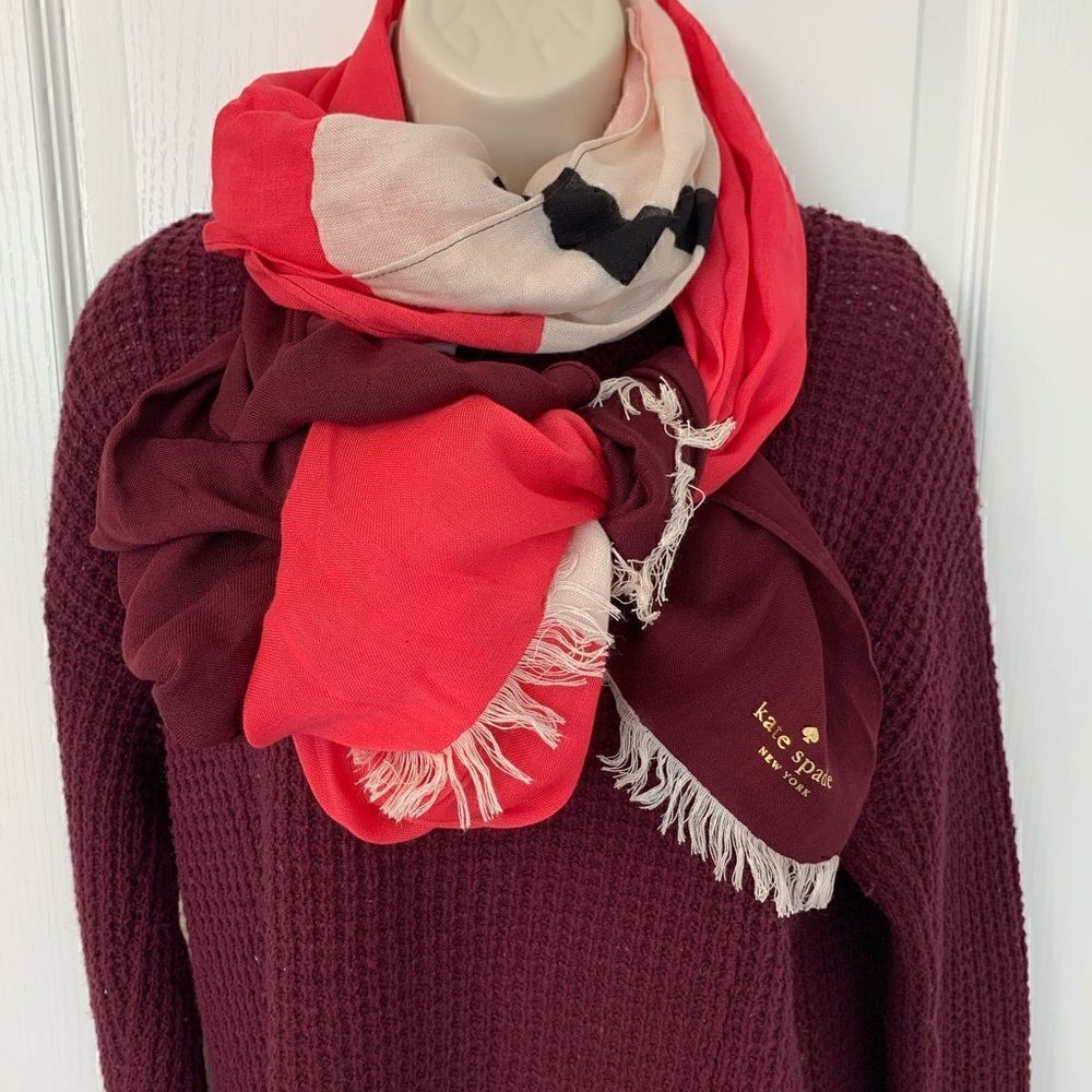 Kate Spade Pink Multi Color Scarf! ♠️ ❤️ - Picture 4 of 6
